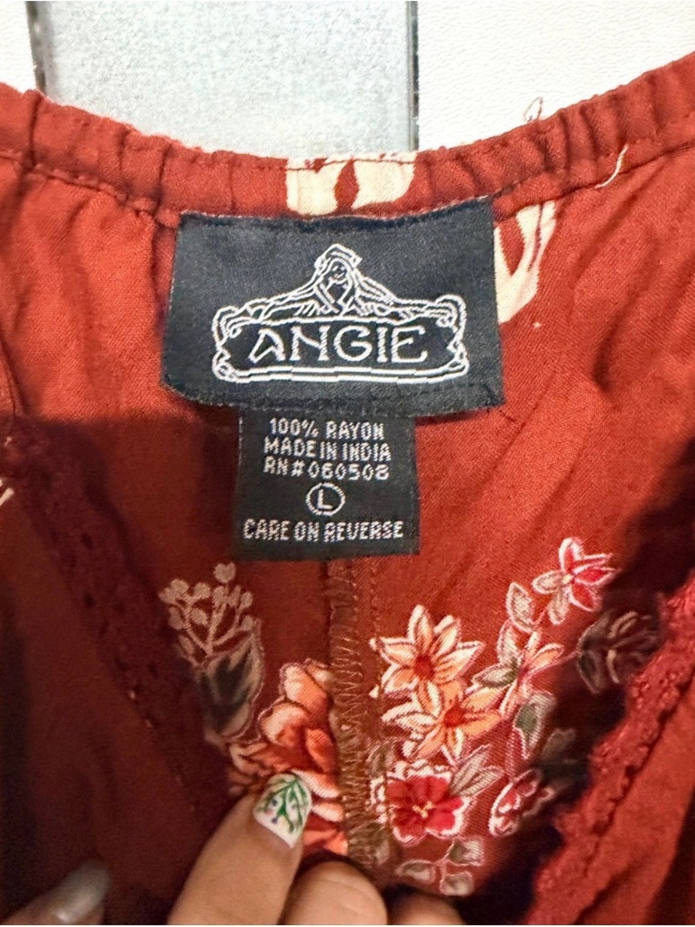 Rust Floral Cow Skull Midi Dress with Spaghetti Straps. By Angies. Size Large - Picture 2 of 3